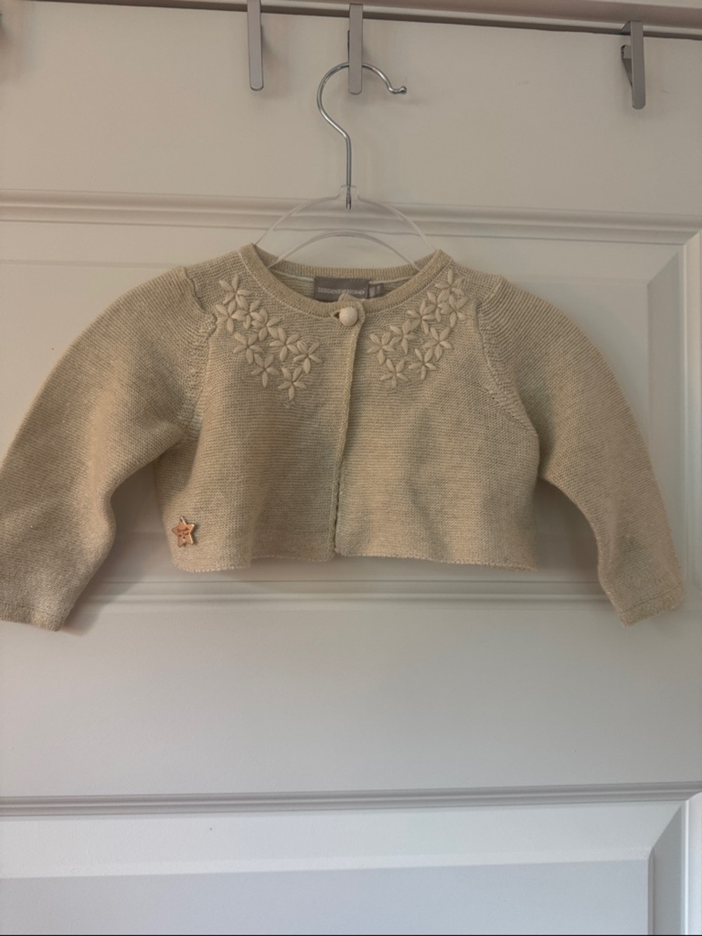 Sergent Major Embroidered Knit Baby Cardigan in Cream with gold shimmer